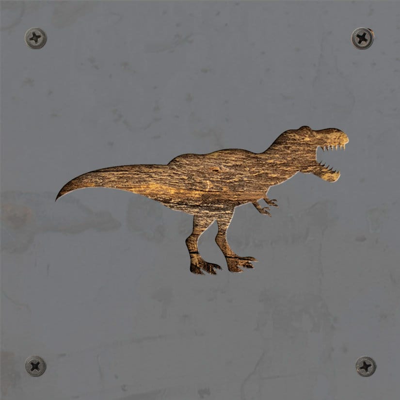 T-Rex Dinosaur Metal Wall Art on Reclaimed Wood, Dino Nursery Decor, Kids Room, 5.5 Inch Square Steel Sign, Dinosaur Gift