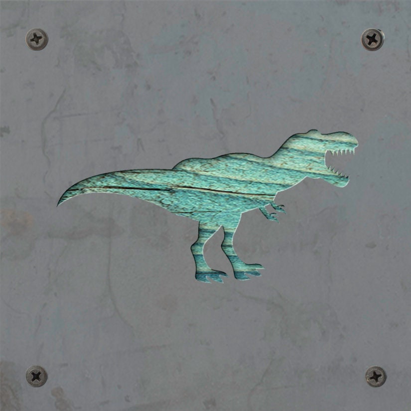 T-Rex Dinosaur Metal Wall Art on Reclaimed Wood, Dino Nursery Decor, Kids Room, 5.5 Inch Square Steel Sign, Dinosaur Gift
