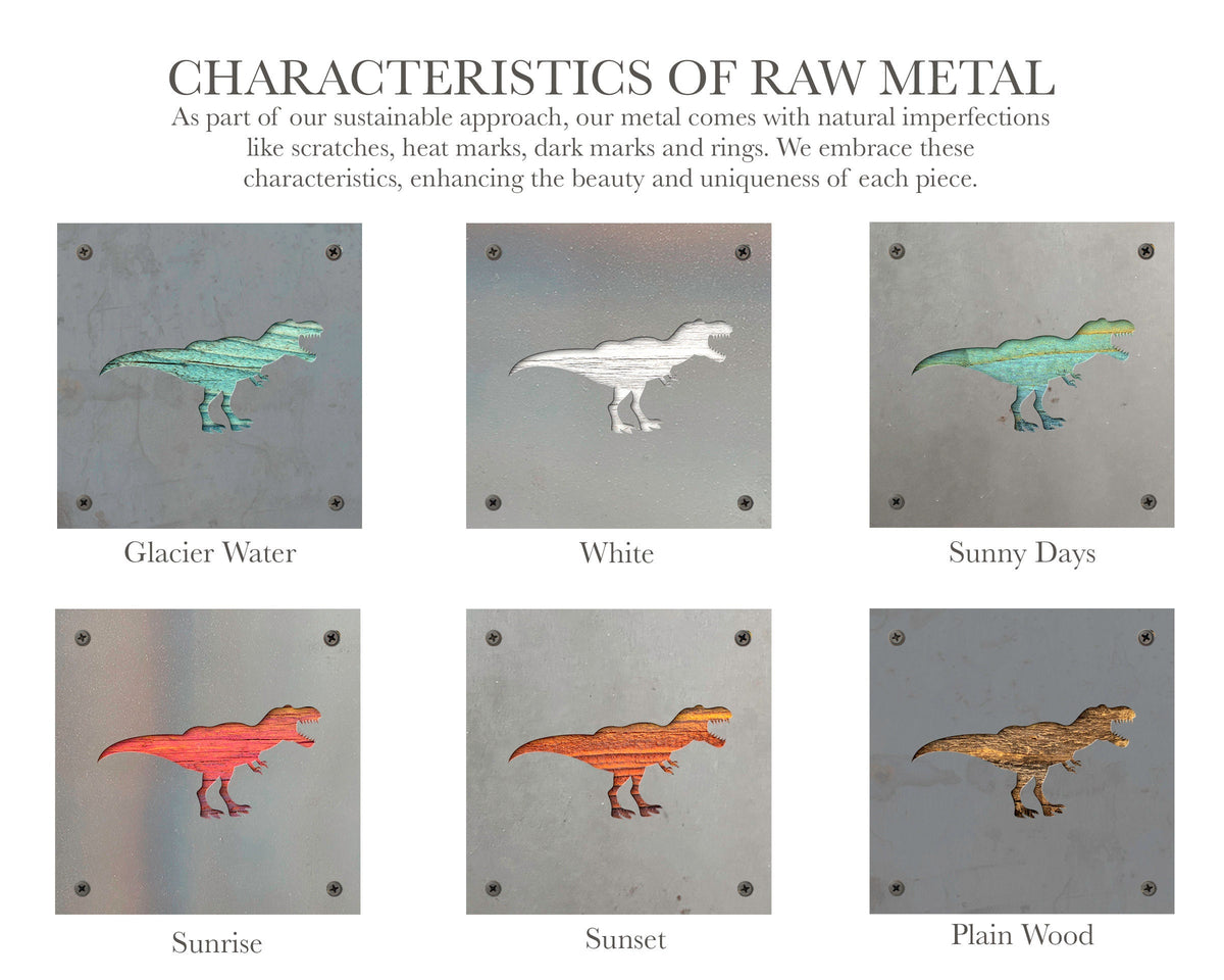 T-Rex Dinosaur Metal Wall Art on Reclaimed Wood, Dino Nursery Decor, Kids Room, 5.5 Inch Square Steel Sign, Dinosaur Gift
