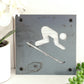 Downhill Skier Metal Wall Art on Reclaimed Wood, Ski Cabin Decor, Skier Gift, 5.5 Inch Square Steel Sign, Ski Lodge Decor