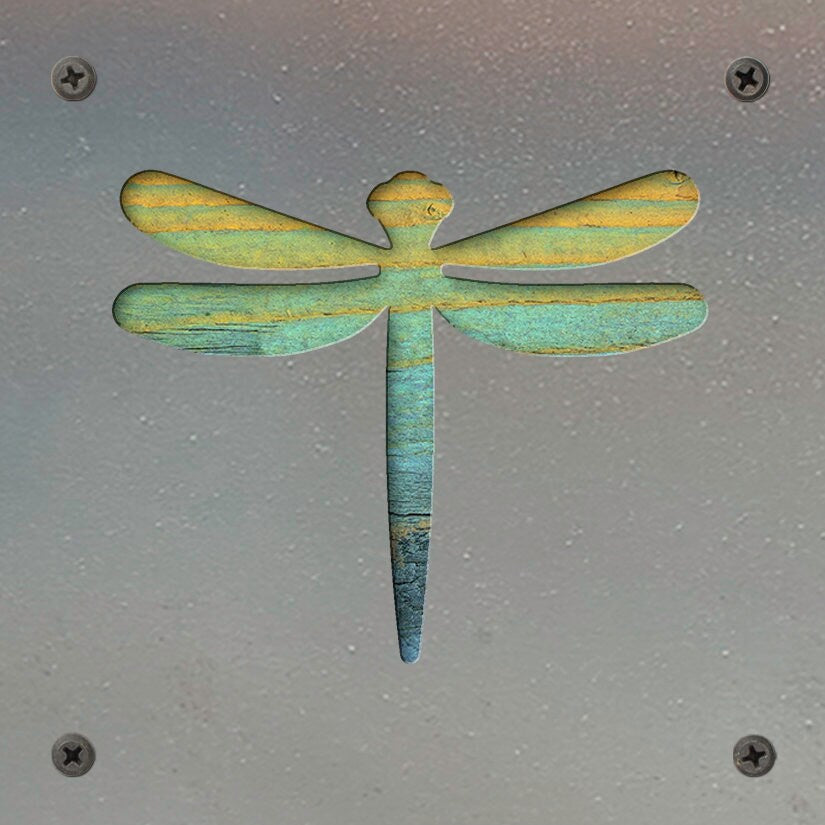 Dragonfly Metal Wall Art on Reclaimed Wood, Garden Room Decor, Nature Gift, 5.5 Inch Square Steel Sign, Dragonfly Lover,