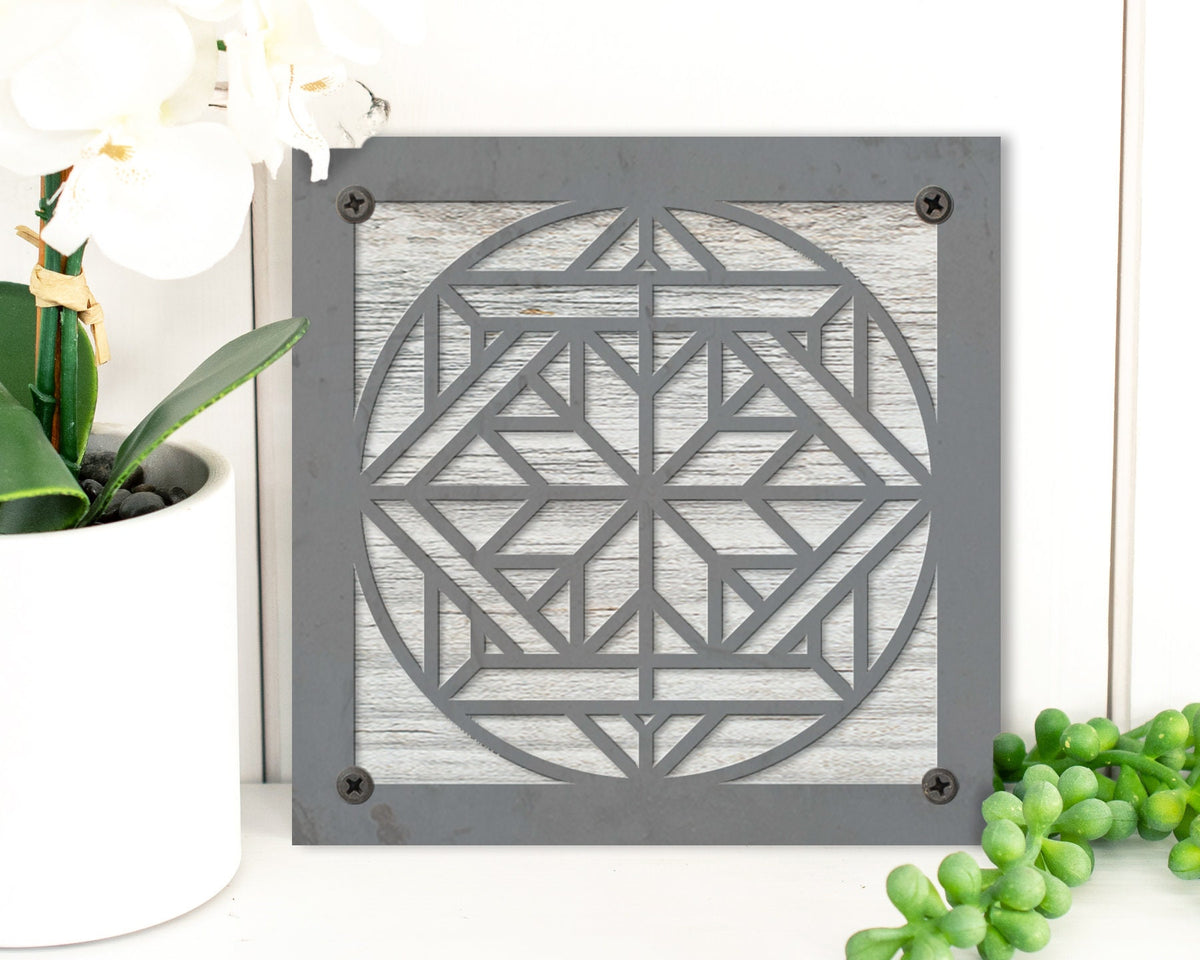 Quilt Square Metal Wall Art on Reclaimed Wood, Quilters Corner Sign, Craft Room
