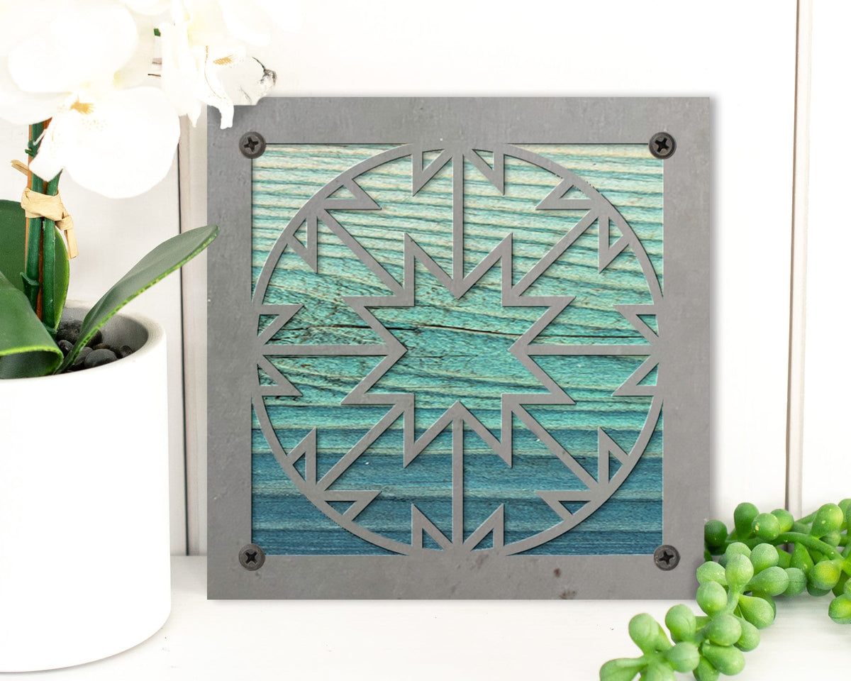 Quilt Block Metal Wall Art on Reclaimed Wood, Sewing Room Sign, Quilter Gift