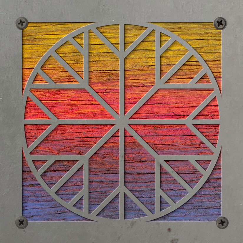 Geometric Quilt Block Metal Wall Art on Reclaimed Wood, Quilter Gift