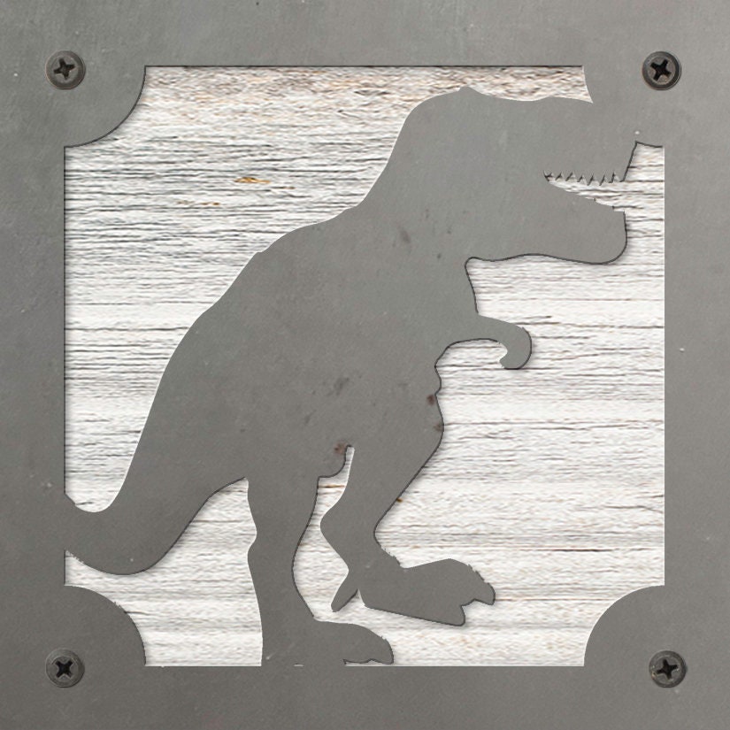 T-Rex Dinosaur Metal Wall Art on Reclaimed Wood, Boys Room Decor, Dino Gift