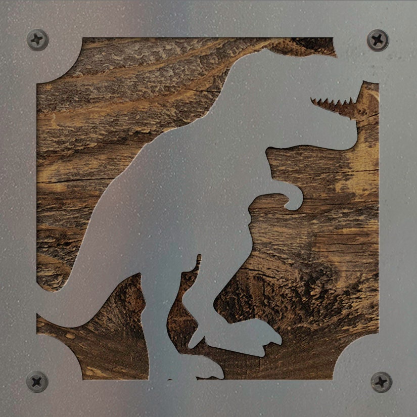 T-Rex Dinosaur Metal Wall Art on Reclaimed Wood, Boys Room Decor, Dino Gift