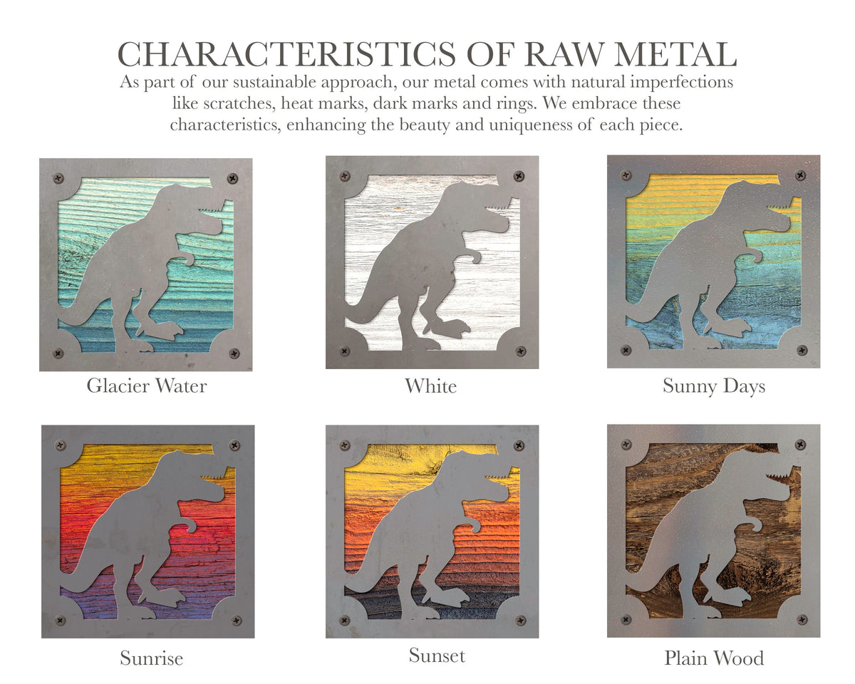 T-Rex Dinosaur Metal Wall Art on Reclaimed Wood, Boys Room Decor, Dino Gift