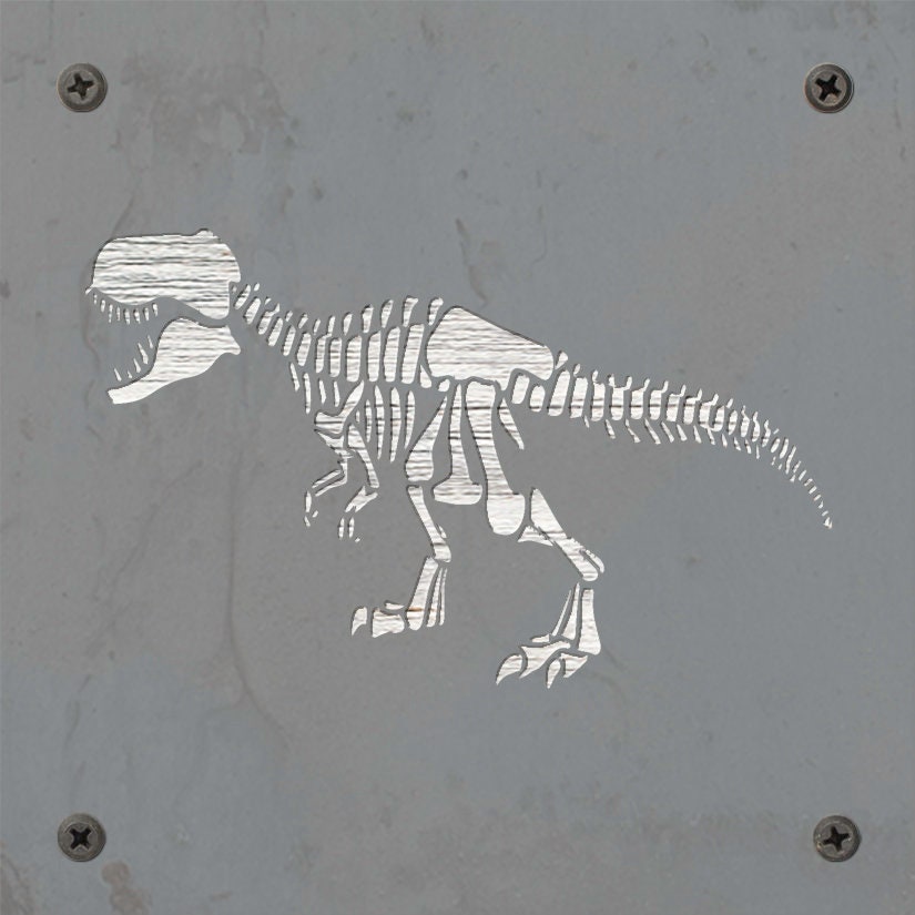 T-Rex Skeleton Metal Wall Art on Reclaimed Wood, Fossil Decor, Dinosaur Gift