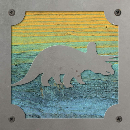 Triceratops Dinosaur Metal Wall Art on Reclaimed Wood, Dino Nursery Decor