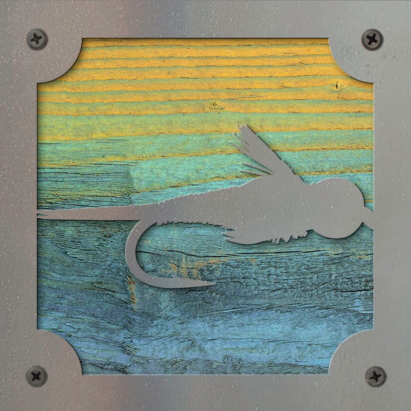 Copper John Fly Metal Wall Art on Reclaimed Wood, Fly Fishing Decor, Angler Gift, 5.5 Inch Square Steel Sign, Fly Tying 