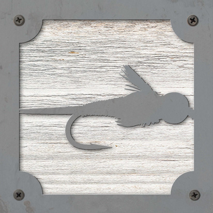 Copper John Fly Metal Wall Art on Reclaimed Wood, Fly Fishing Decor, Angler Gift, 5.5 Inch Square Steel Sign, Fly Tying Gift