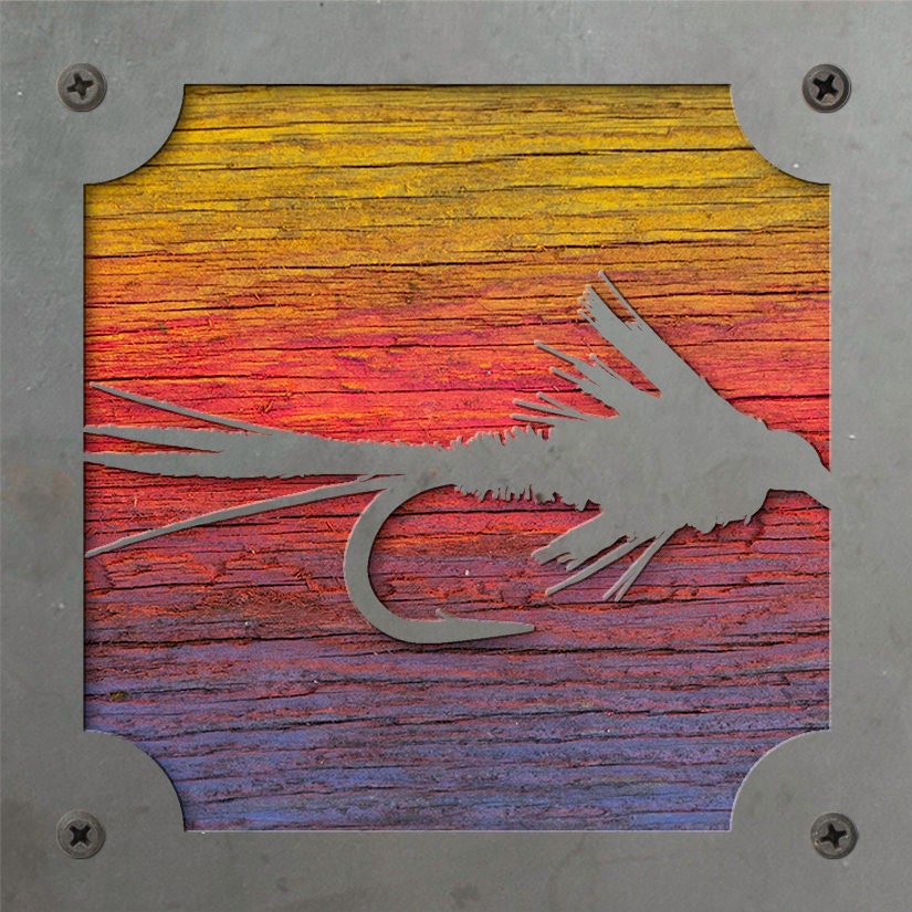 Elk Hair Caddis Fly Metal Wall Art on Reclaimed Wood, Fly Tying Gift