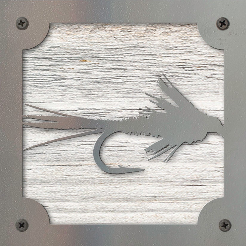 Elk Hair Caddis Fly Metal Wall Art on Reclaimed Wood, Fly Tying Gift