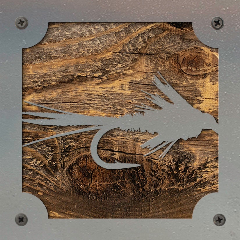 Elk Hair Caddis Fly Metal Wall Art on Reclaimed Wood, Fly Tying Gift