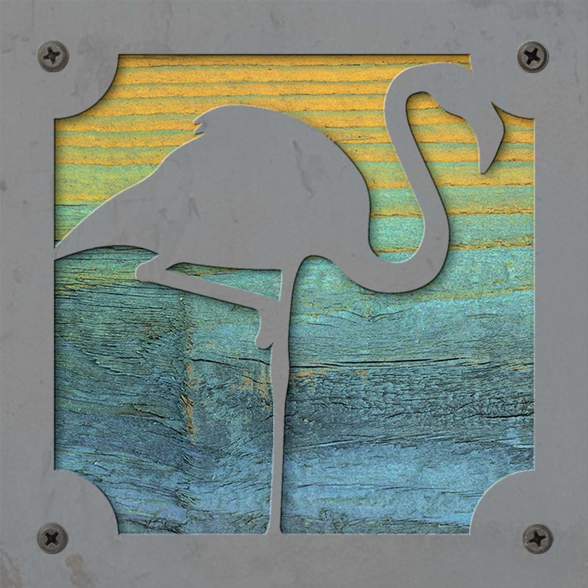Flamingo Metal Wall Art on Reclaimed Wood, Tropical Coastal Decor, Flamingo Gift