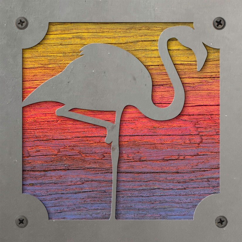 Flamingo Metal Wall Art on Reclaimed Wood, Tropical Coastal Decor, Flamingo Gift