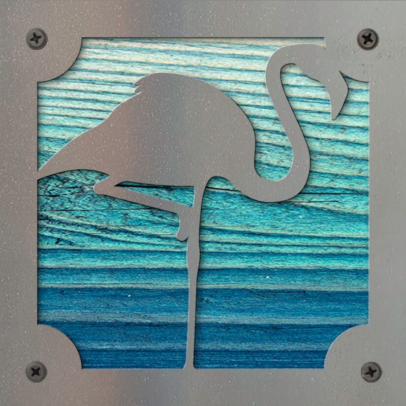 Flamingo Metal Wall Art on Reclaimed Wood, Tropical Coastal Decor, Flamingo Gift