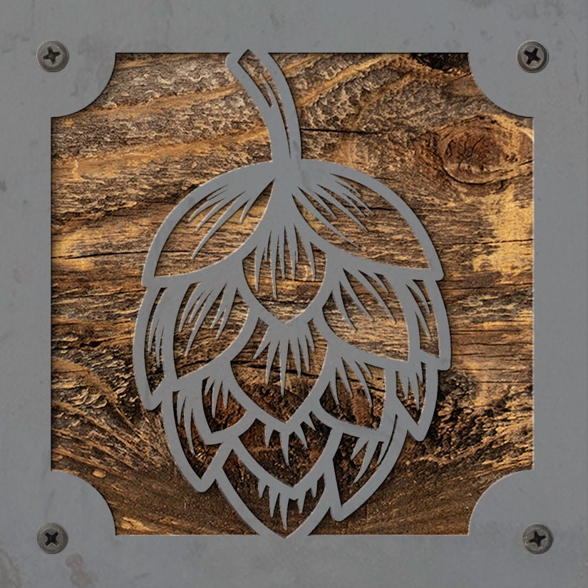 Hops Metal Wall Art on Reclaimed Wood, Home Bar Sign, Craft Beer Gift, 5.5 Inch Square Steel Sign, Brewery Decor, Beer Lover Gift