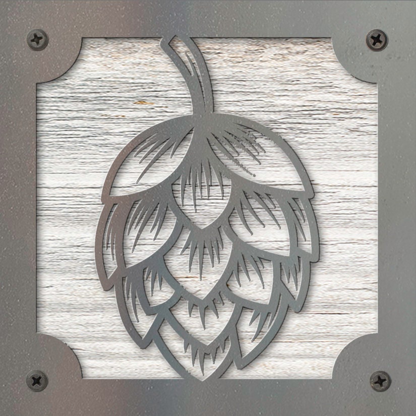 Hops Metal Wall Art on Reclaimed Wood, Home Bar Sign, Craft Beer Gift, 5.5 Inch Square Steel Sign, Brewery Decor, Beer Lover Gift