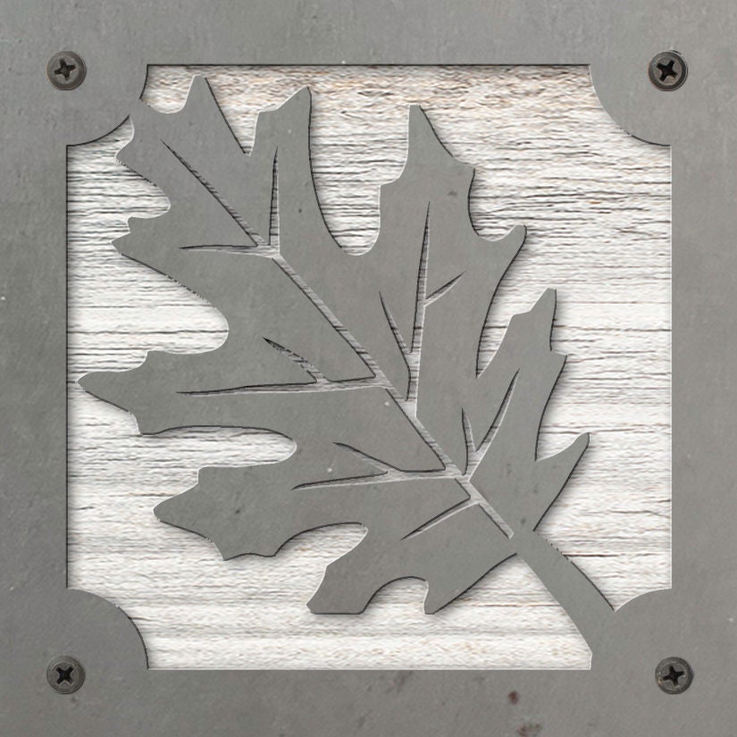 Oak Leaf Metal Wall Art on Reclaimed Wood, Modern Farmhouse Decor, Fall Sign