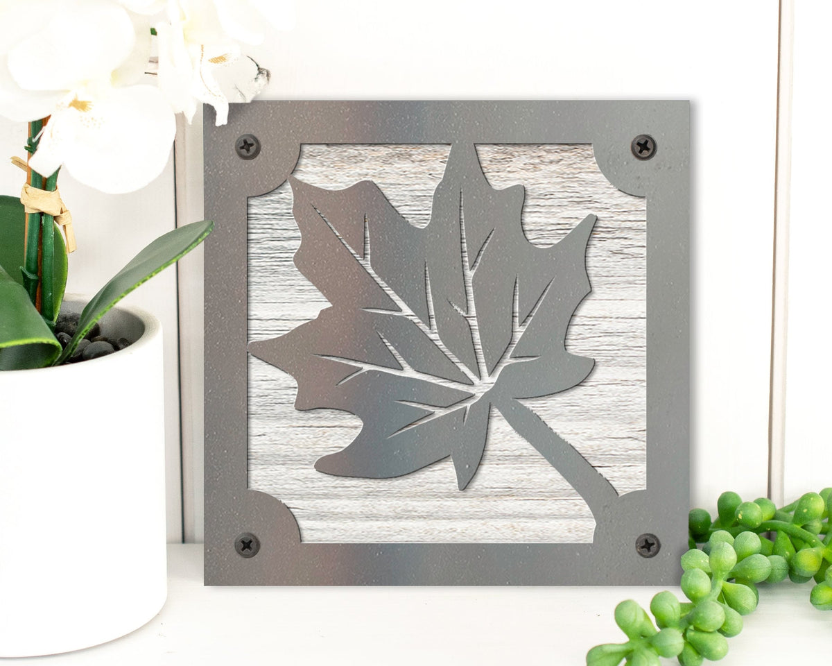 Maple Leaf Rustic Metal Sign on Reclaimed Wood, Fall Cabin Decor