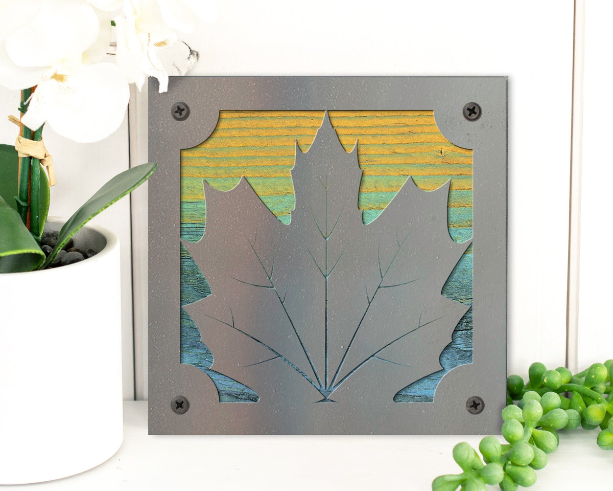 Maple Leaf Metal Wall Art on Reclaimed Wood, Autumn Decor, Fall Sign