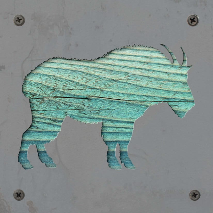 Mountain Goat Metal Wall Art on Reclaimed Wood, Glacier Park Decor, Hiker Gift, 5.5 Inch Square Steel Sign, National Park Gift
