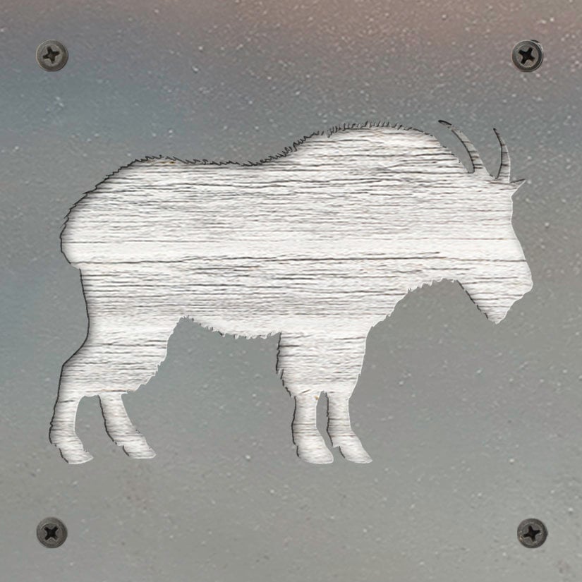 Mountain Goat Metal Wall Art on Reclaimed Wood, Glacier Park Decor, Hiker Gift, 5.5 Inch Square Steel Sign, National Park Gift