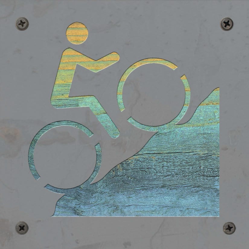 Mountain Bike Metal Wall Art on Reclaimed Wood, Cyclist Gift, Garage Sign