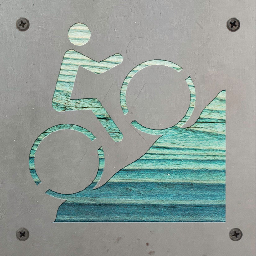 Mountain Bike Metal Wall Art on Reclaimed Wood, Cyclist Gift, Garage Sign