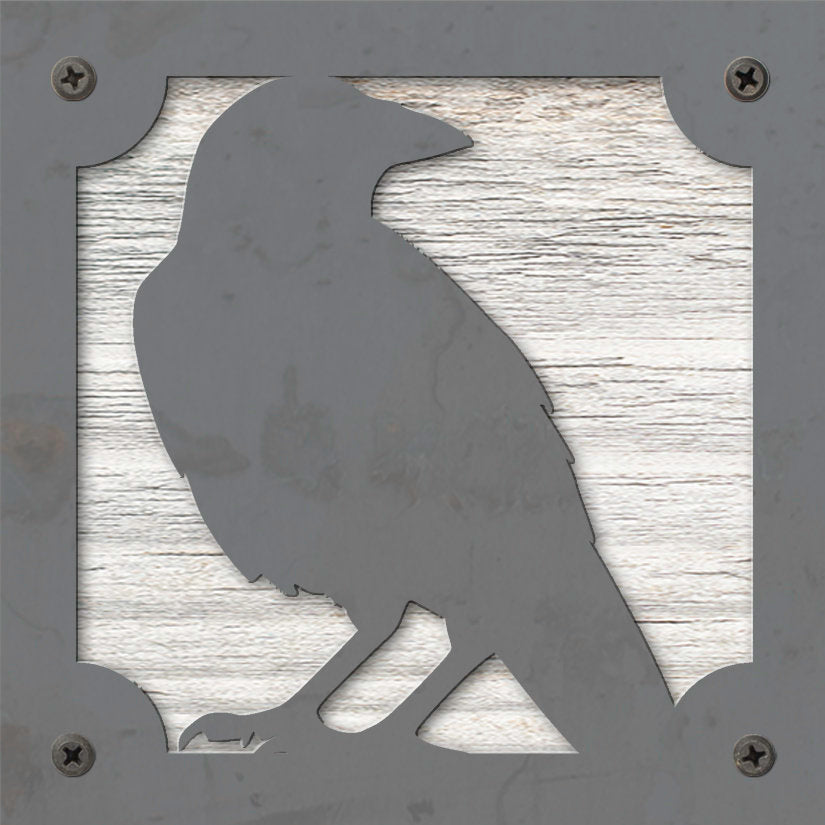 Raven Metal Wall Art on Reclaimed Wood, Whimsigoth Decor, Crow Gift, 5.5 Inch Square Steel Sign, Gothic Wall Art, Halloween Decor