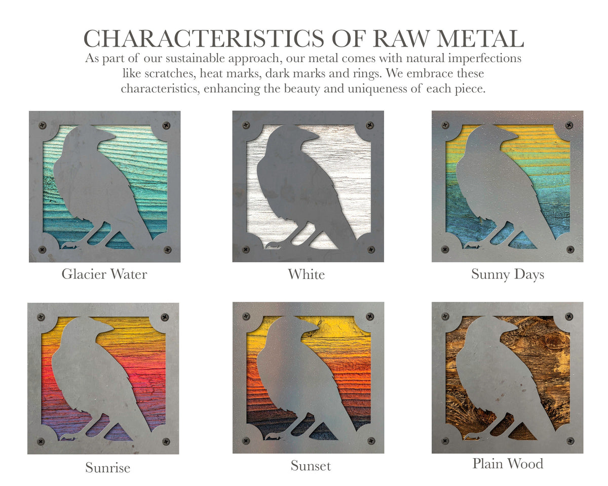 Raven Metal Wall Art on Reclaimed Wood, Whimsigoth Decor, Crow Gift, 5.5 Inch Square Steel Sign, Gothic Wall Art, Halloween Decor