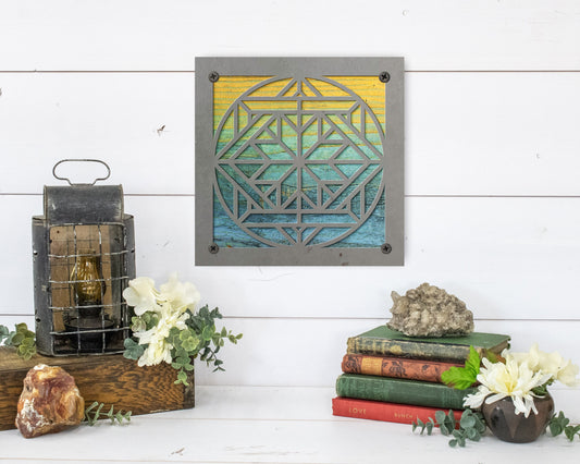Quilt Square Metal Wall Art on Reclaimed Wood, Quilters Corner Sign, Craft Room