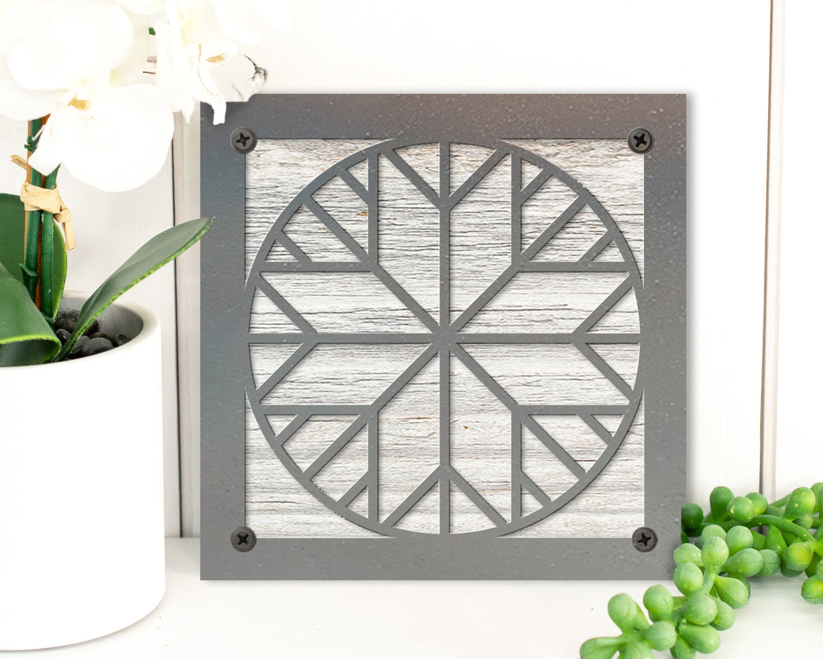 Geometric Quilt Block Metal Wall Art on Reclaimed Wood, Quilter Gift