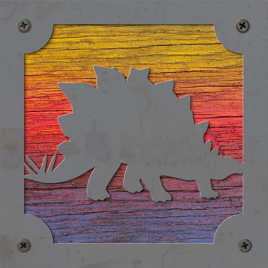 Stegosaurus Dinosaur Metal Wall Art on Reclaimed Wood, Dino Nursery Decor, 5.5 Inch Square Steel Sign, Dinosaur Gift, Ki