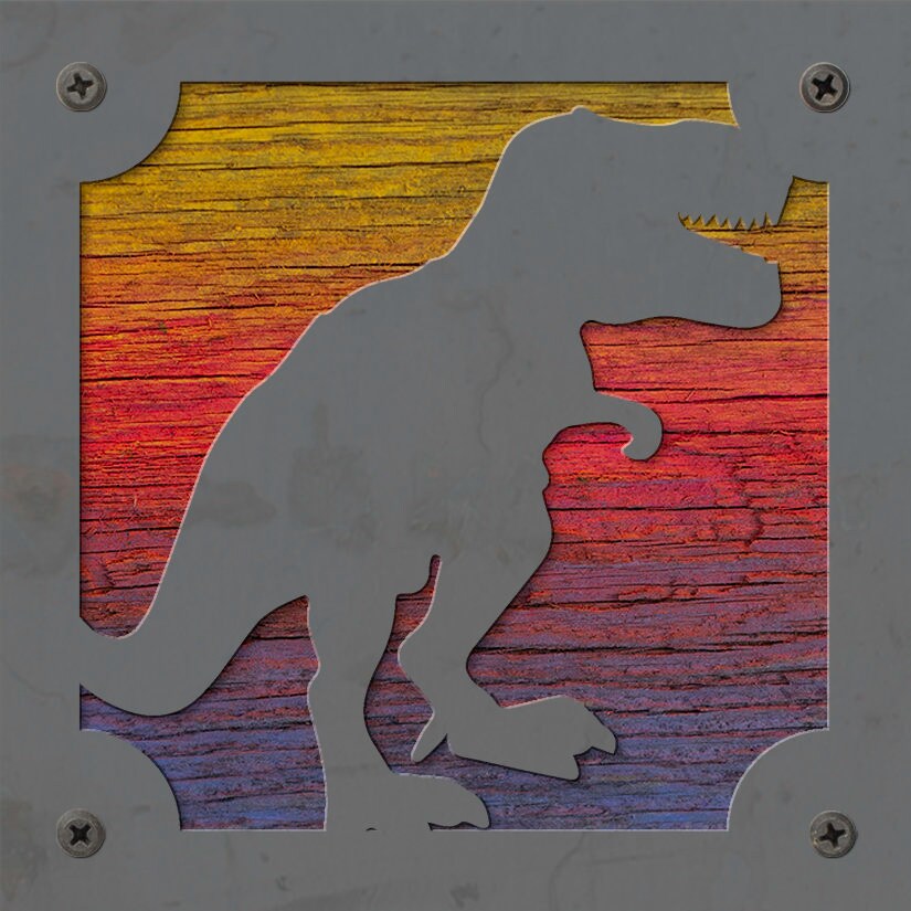 T-Rex Dinosaur Metal Wall Art on Reclaimed Wood, Boys Room Decor, Dino Gift