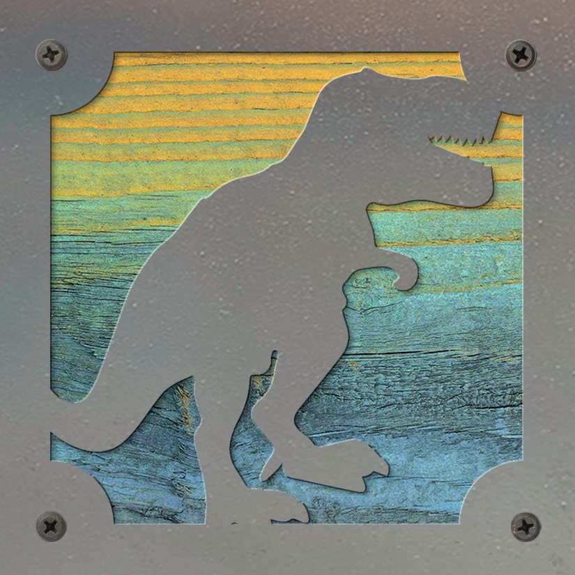 T-Rex Dinosaur Metal Wall Art on Reclaimed Wood, Boys Room Decor, Dino Gift