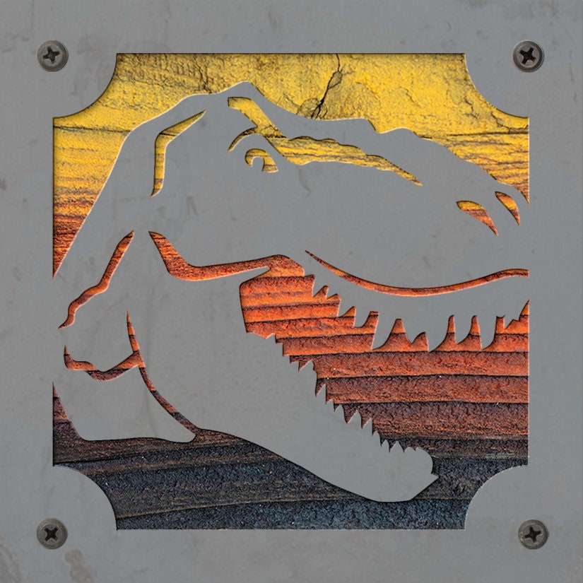 T-Rex Metal Wall Art on Reclaimed Wood, Dinosaur Playroom Decor, Kids Gift, 5.5 Inch Square Steel Sign, Dino Lover Gift, Housewarming Gift