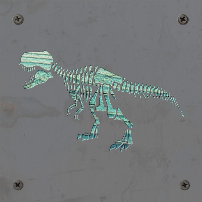 T-Rex Skeleton Metal Wall Art on Reclaimed Wood, Fossil Decor, Dinosaur Gift