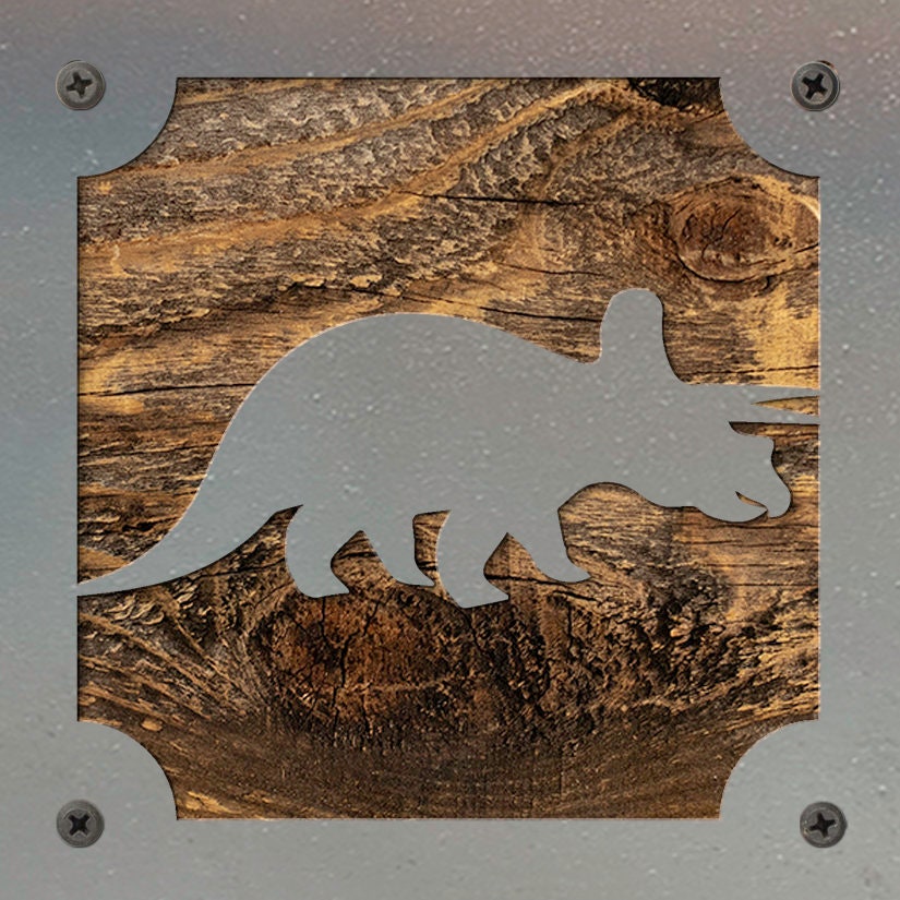 Triceratops Dinosaur Metal Wall Art on Reclaimed Wood, Dino Nursery Decor