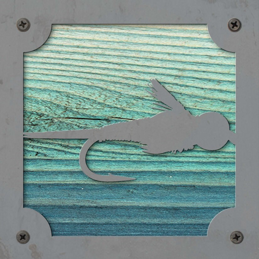 Copper John Fly Metal Wall Art on Reclaimed Wood, Fly Fishing Decor, Angler Gift, 5.5 Inch Square Steel Sign, Fly Tying Gift