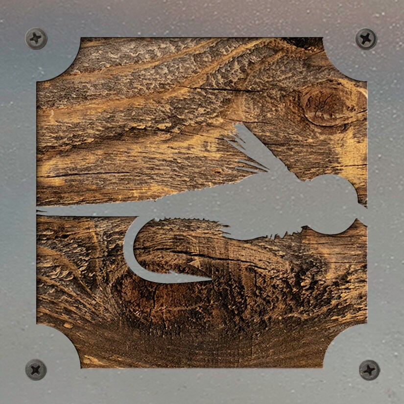 Copper John Fly Metal Wall Art on Reclaimed Wood, Fly Fishing Decor, Angler Gift, 5.5 Inch Square Steel Sign, Fly Tying Gift