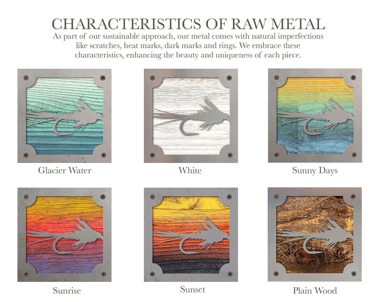 Elk Hair Caddis Fly Metal Wall Art on Reclaimed Wood, Fly Tying Gift