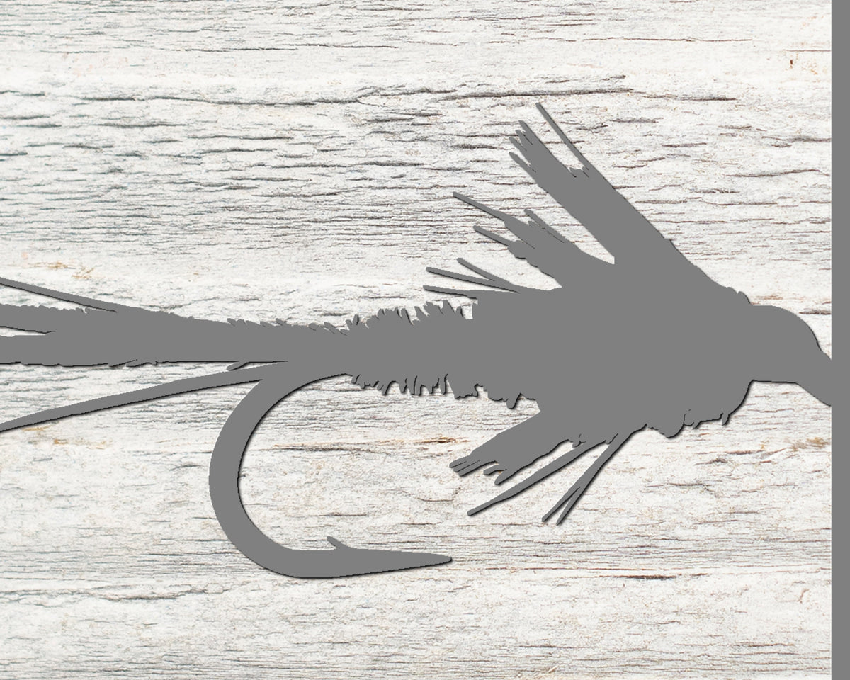 Elk Hair Caddis Fly Metal Wall Art on Reclaimed Wood, Fly Tying Gift