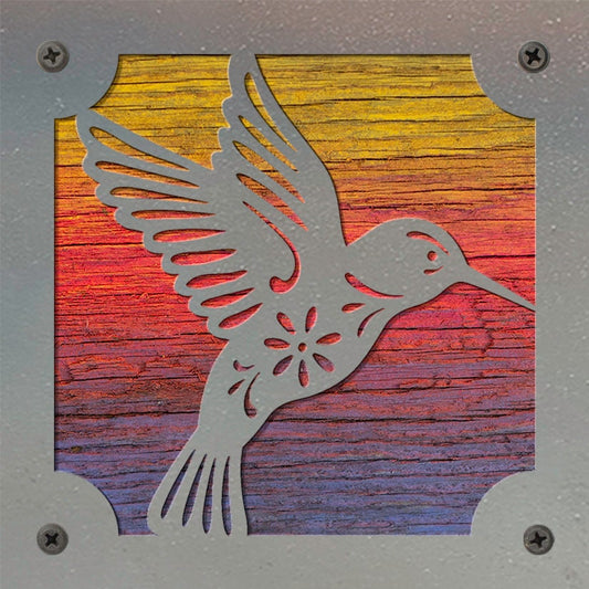 Hummingbird Metal Wall Art on Reclaimed Wood, Cottagecore Decor, Gift for Mom, 5.5 Inch Square Steel Sign, Bird Lover Gi
