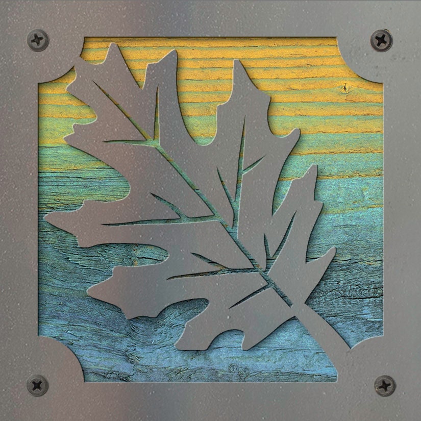 Oak Leaf Metal Wall Art on Reclaimed Wood, Modern Farmhouse Decor, Fall Sign