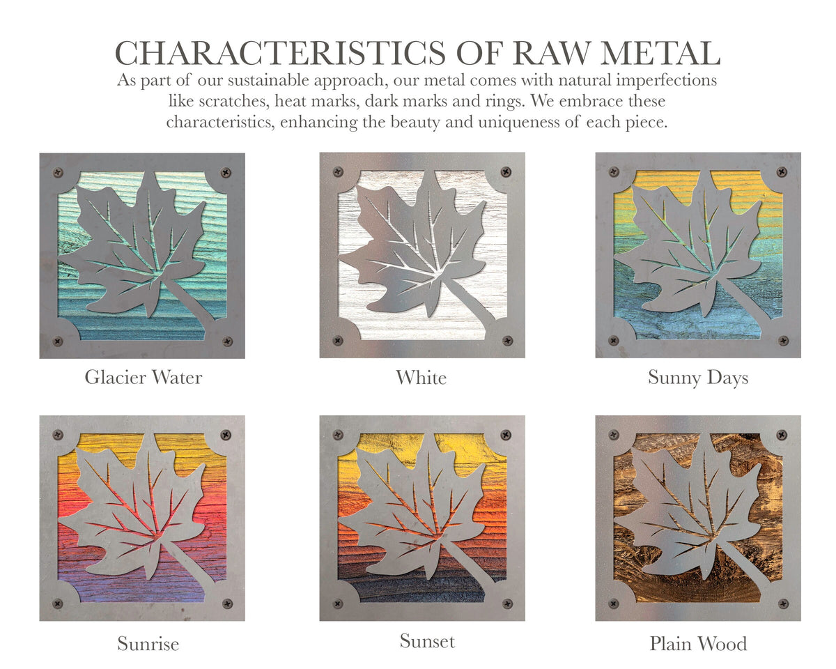Maple Leaf Rustic Metal Sign on Reclaimed Wood, Fall Cabin Decor