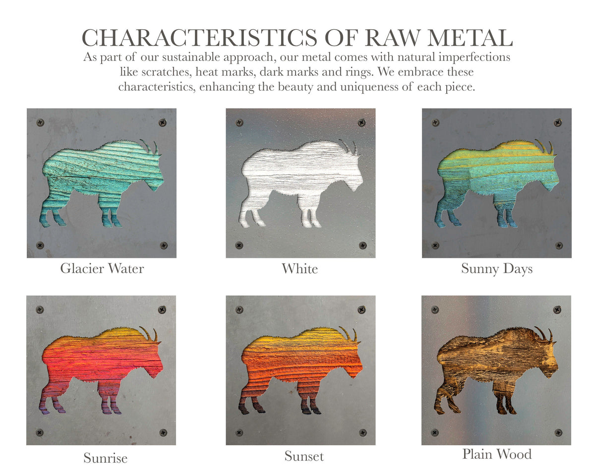 Mountain Goat Metal Wall Art on Reclaimed Wood, Glacier Park Decor, Hiker Gift, 5.5 Inch Square Steel Sign, National Park Gift