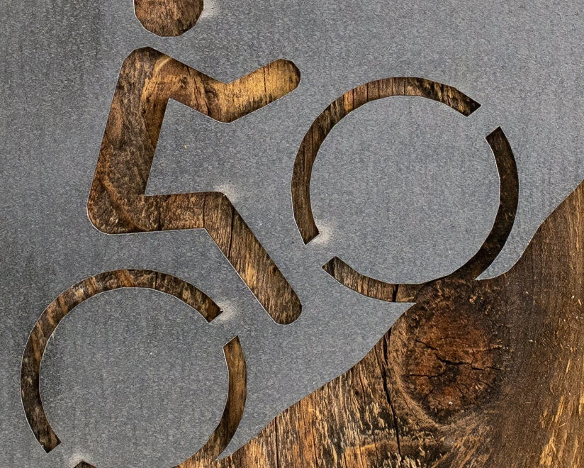 Mountain Bike Metal Wall Art on Reclaimed Wood, Cyclist Gift, Garage Sign