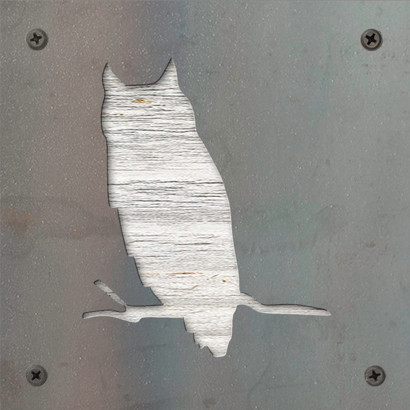 Owl Metal Wall Art on Reclaimed Wood, Woodland Nursery Decor, Owl Gift, 5.5 Inch Square Steel Sign, Owl Lover Gift, Housewarming Gift